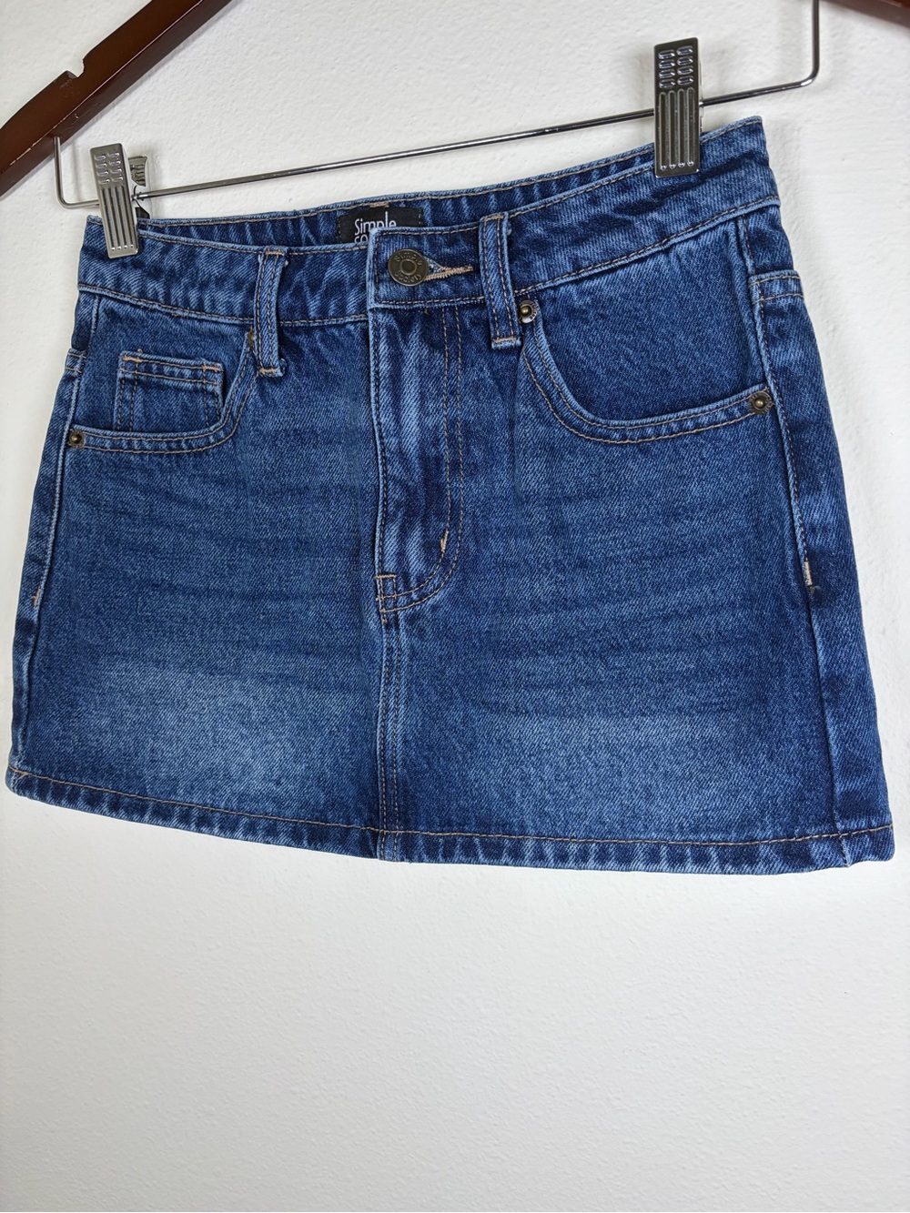 Simple Society Denim Mini Skirt Size 00/23 Blue Jean Y2K Low Rise